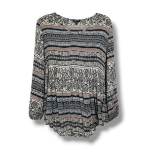 Sami & Jo Women’s Multi Print Pleated Long Sleeve Blouse Medium